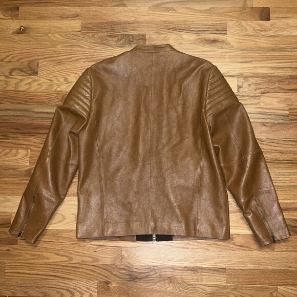Cadogan Jaxon Men's Leather Biker Jacket In Sienna Brown Size Large - Picture 6 of 16